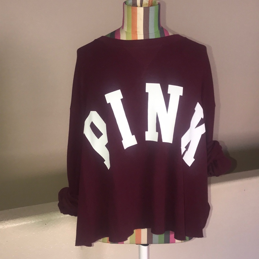 PINK Waffle crop top burgundy